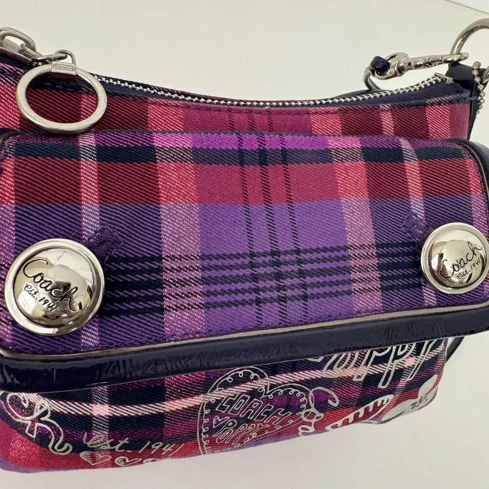 Coach Poppy Tartan Plaid Crossbody Bag Vintage Y2K Purple